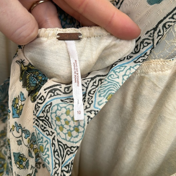 Free People lace front maxi dress double front slit Moroccan cream green print - Picture 13 of 16